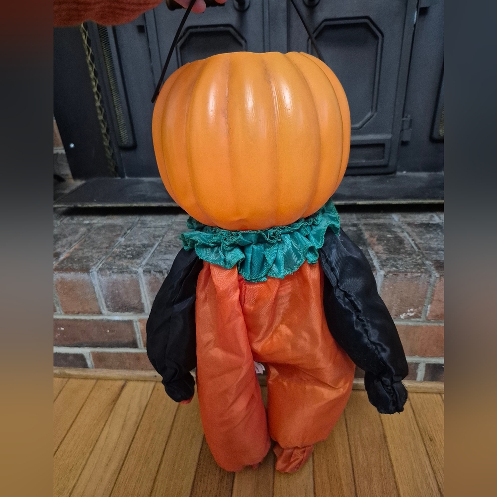 Vintage Kmart Halloween Jack-O-Lantern Candy Bucket Person Orange Blow Mold - Picture 2 of 7